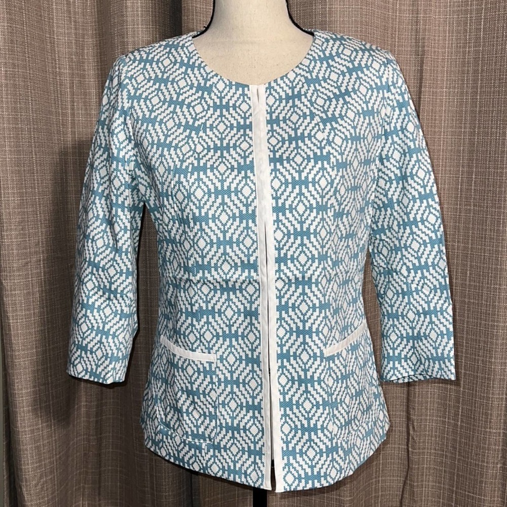 Coldwater Creek size 6 3/4 sleeve hidden hook close multi aqua blue green